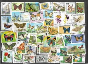 BUTTERFLIES & MOTHS 50 ALL DIFFERENT STAMPS COLLECTION 11/5/25 A - Picture 1 of 1