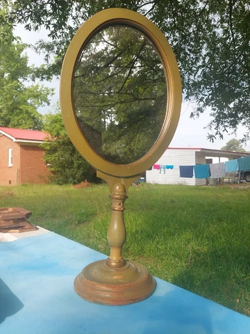 ANTIQUE WOOD SHAVING VANITY MIRROR OLD GREEN PAINT FARMHOUSE Cover