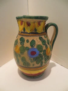 Vintage Folk Art Ceramic Pitcher Italy Colorful Primitive Country Style SIGNED - Picture 1 of 10