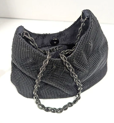 Bolso de Mano Whiting and Davis con Asa Superior de Hombro Negro Malla Plisado Pulido Elegante Foto 1 de 4