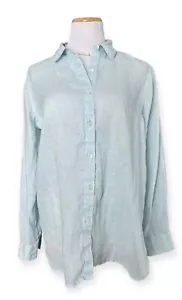 JJill Pale Seafoam Green Linen Button Front Lagenlook Long Sleeve Blouse Shirt S - Picture 1 of 6