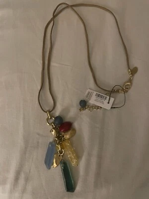 Chico's  Leather Cord Charm Necklace W/ Gold Discs 32-26" adjustable  - Image 1 of 4