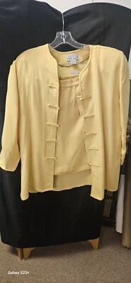 Chaqueta y falda amarilla vintage Adrianna Papell 100 % seda talla 10 con... Foto 1 de 4