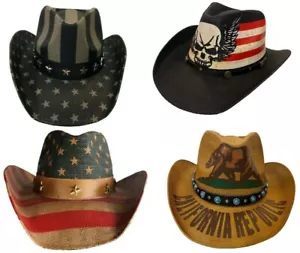 Kids Youth Cowboy Western Fedora Outback American Flag Cali Skull Bucket Hat - Picture 1 of 10