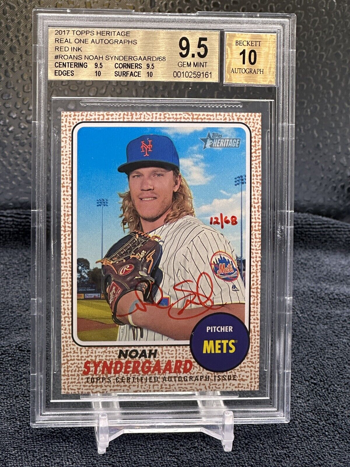 2017 Topps Heritage Noah Syndergaard Real One Autographs Red Ink #12/68 BGS 9.5