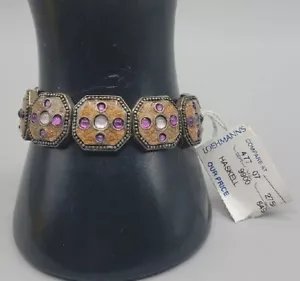 Miriam Haskell Enamel Rhinestone Cross Panel Bracelet Original Paper Tag Rare - Picture 1 of 14