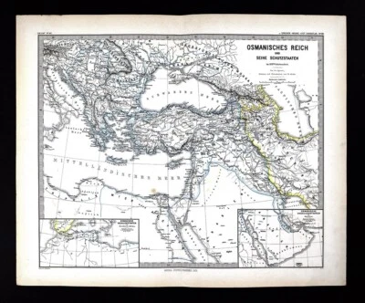 1880 年地图奥斯曼帝国保护国土耳其希腊中东阿拉伯匈牙利 — 第 1/4 张图片