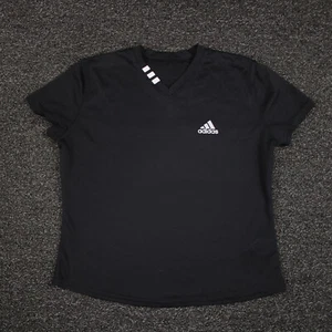 Adidas Shirt Girls Medium Black V-Neck Short Sleeve Breathable Running Youth - Picture 1 of 7