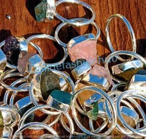Rose Quartz & Mix Rough Gemstone Rings Lot Silver Plated Wholesale Lot Jewelry - Picture 1 of 7