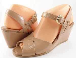 $370 STUART WEITZMAN HALLEY Adobe Aniline Patent Designer Wedge Sandals 7.5 - Picture 1 of 4