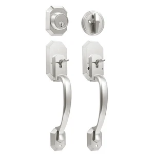 Satin Nickel Front Door Inner and Outer Handles with deadbolt and Lever Set, ... - Picture 1 of 4