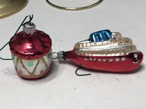 2 adornos navideños con figura de vidrio vintage barco y tambor vidrio de murcurio - Imagen 1 de 8