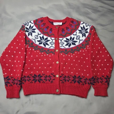 Suéter Vintage Northern Isles Mujer Pequeño Rojo Fair Isle Copo de Nieve Cárdigan Años 90 Foto 1 de 4