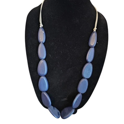 Vintage Mid Century Wooden Bead Necklace - Blue & Purple - Image 1 of 3