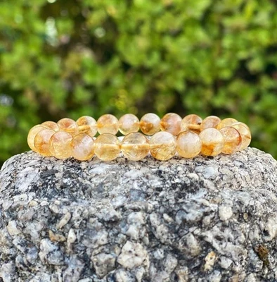 Natural Citrine Stone Bracelet 8mm Yellow Crystal Gemstone Stretch Bracelet - Image 1 of 3