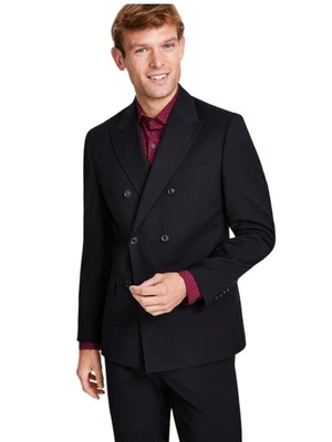 Traje Chaqueta Blazer Alfani Para Hombres Calce Ajustado Doble Pecho 44 S Negro Rayas Foto 1 de 2