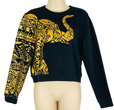 Черный металлический золотой слон укороченный топ, длинным рукавом толстовка рубашка пуловер M - Изображение 1 из 4