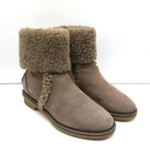 Fendi Foldover Shearling Ankle Boots Taupe Suede Size 37.5 Flat Booties - Picture 1 of 10