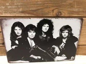 Queen Vintage B&W Photo Metal Tin-sign Man-Cave Decor Tour 8z12” Brian May - Picture 1 of 6