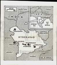 1948 Press Photo Map shows situation in Hyderabad as Nizam orders cease fire