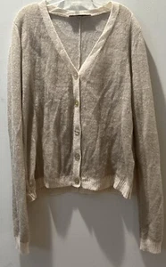 Zara Two Tone Cream/Tan Sheer Cardigan V Neck Size Button Up Sweater Woman Large - Picture 1 of 17