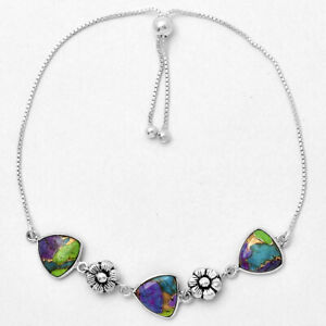 Floral Adjustable Multi Copper Turquoise 925 Silver Slider Bracelet Jewelry