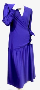 Vestido midi elástico de nailon púrpura cintura caída acanalada Ellen Hart vintage años 70 S M - Imagen 1 de 7