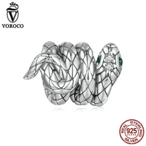 Women Fashion 925 Sterling Silver Coiled Spirit Snake Charm Fit Bracelets Voroco - Picture 1 of 15