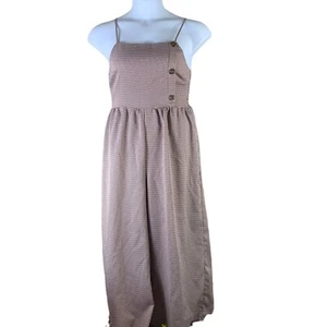 I Joah Size Large Jumpsuit Cropped Wide Leg Sleeveless Brown White Checker Print - Picture 1 of 7