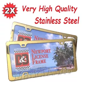 2pcs GOLD GOOD STAINLESS STEEL METAL LICENSE PLATE FRAME TAG COVER CHROME NEW - Picture 1 of 3