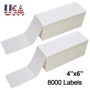 4x6 Fanfold 8000 Thermal Shipping Labels Self Adhesive For Zebra Rollo Printer - Imagen 1 de 4