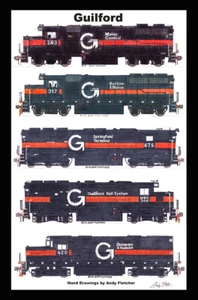 Póster enmarañado de locomotoras Guilford 12""x18"" firmado por Andy Fletcher - Imagen 1 de 1