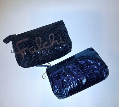 🔥2 NUEVO Carlos Falchi Imitación Piel de Serpiente Cosmética Cremallera Bolsa Estuche Bolsas, Negro y Azul Foto 1 de 4