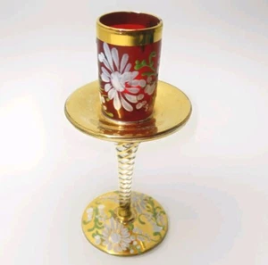Verre Soufflé Émaillé de Fleurs et Or hauteur 13,5 cm - Foto 1 di 12
