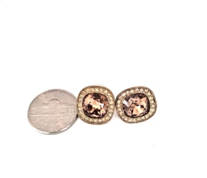 Givenchy Signed Bijoux Crystal Topaz Halo Button Gold Tone Pierce Earrings .5in - Picture 1 of 6