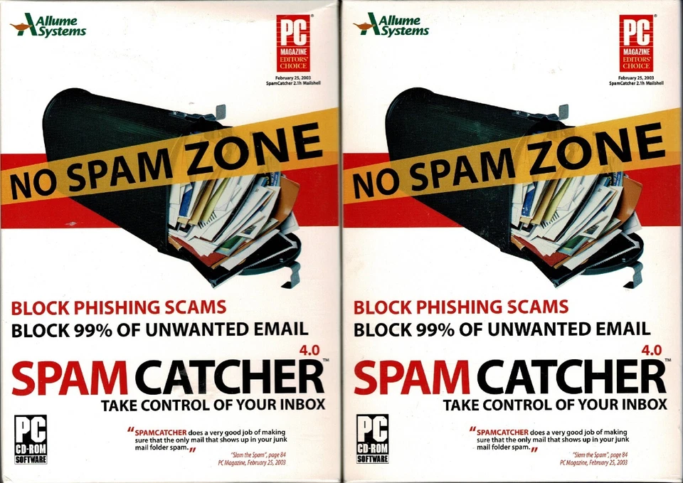 Lot of 2 Allume Spam Catcher 4.0 Pc New Sealed Box XP Block Email & Phishing - Image 1 of 2