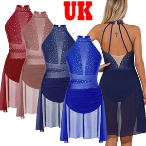 UK Women's Lyrical Dance Ruched Drape Modern Contemporary Dance Dresses Costume - Picture 1 of 53