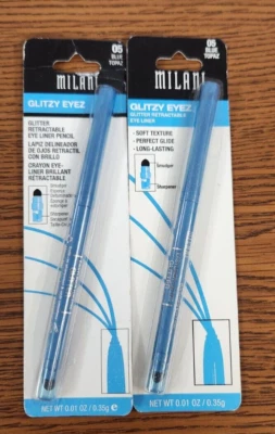 2 PCS NIP MILANI RETRACTABLE GLITTER EYELINER PENCIL #05 BLUE TOPAZ .01oz EA - Image 1 of 3