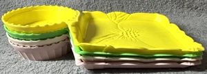 Set of 4 Vtg Hofmann 1960s Flower Party Snack Trays Appetizer Plates Cup Holder - Picture 1 of 11