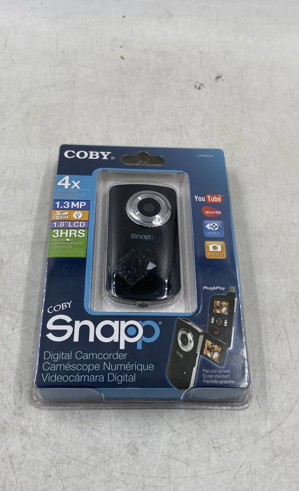 Coby Snapp CAM3002 Black 1.3 MP 4X Digital Zoom Pocket Camcorder In Box - Image 1 of 4