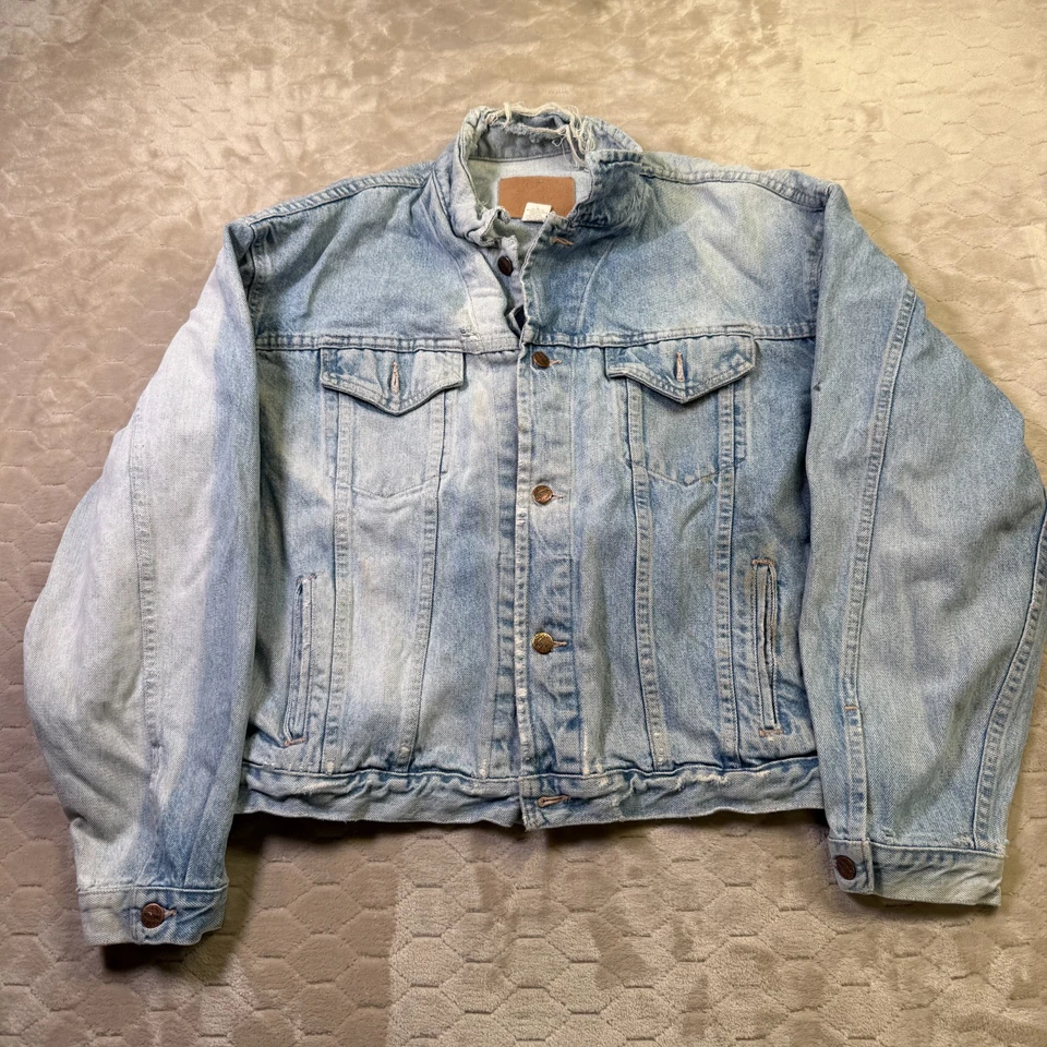 VTG 80s Denim Jacket Nuovo Industriale Sz XL WORN THRASHED FADED USA Made - Image 1 of 4