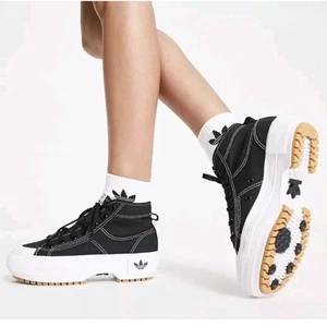Adidas Nizza Trek GZ8857 Platform Hi Top Sneakers Womens 11 Black White NEW NWOB - Picture 1 of 11