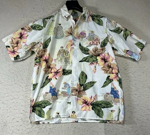 Camicia hawaiana vintage Reyn Spooner uomo abbottonata bianca verde floreale taglia media - Foto 1 di 9