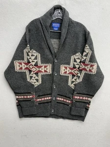 Pendelton cardigan uomo grigio coperta indiana sud-ovest azteco 100% lana di agnello taglia L - Foto 1 di 9