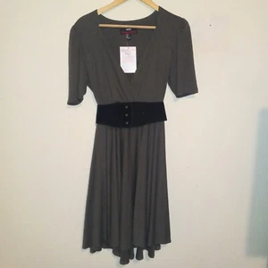 Vtg Miss Sixty Faux Wrap Belted Dress-Size 12-Olive Green-Knee Length-Y2K-NEW - Picture 1 of 9