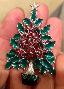Kramer green red Christmas tree brooch - Picture 1 of 2