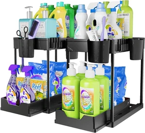 2 Pack under Sink Organizers and Storage Bathroom, 2 Tier under Sliding Kicth... - Picture 1 of 1