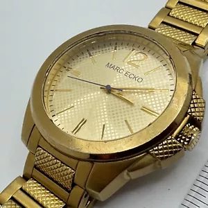 Marc Ecko Quartz Watch Men Large 48mm Gold Tone Steel Japan Movt New Batter 8.5" - Picture 1 of 6