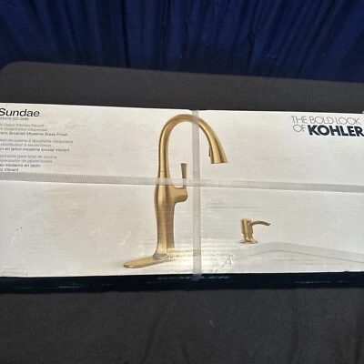 KOHLER Sundae Modern Brushed Brass Pull-Down Faucet w/ Soap Dispenser NEW - Image 1 of 3