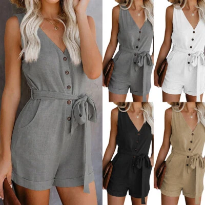 Strampler Freizeit Urlaub Ärmelloses Overall Shorts Summer& Overall Hals V Ove ≌ - Bild 1 von 4